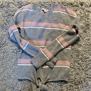 pink and gray striped sweater